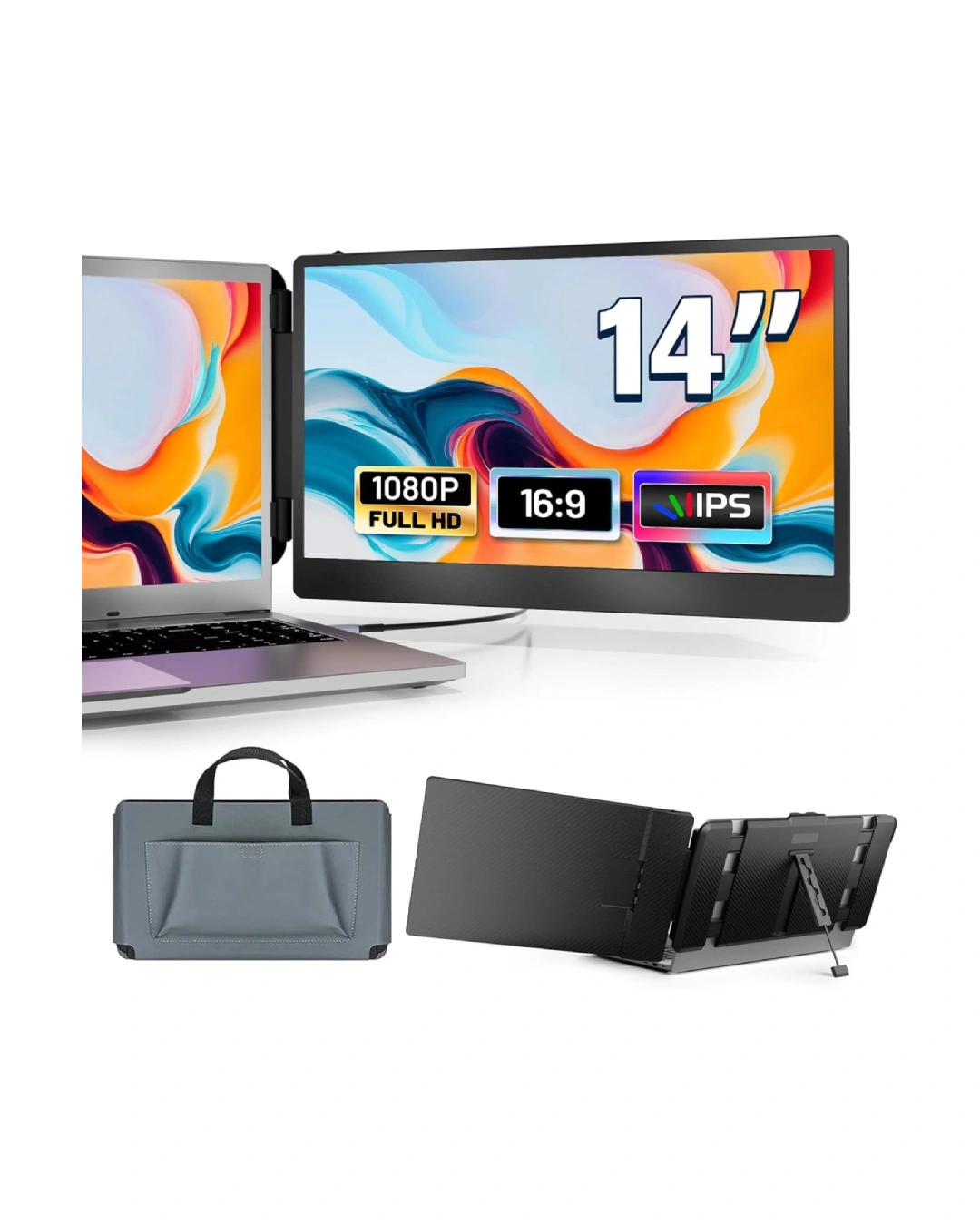 14 14" Laptop Monitor Extender, FHD 1080P IPS Dual Laptop Screen Extender - Image 1